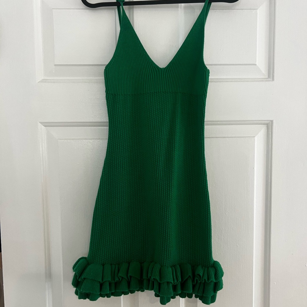 Green Knit Sweater dress with Ruffle Hem